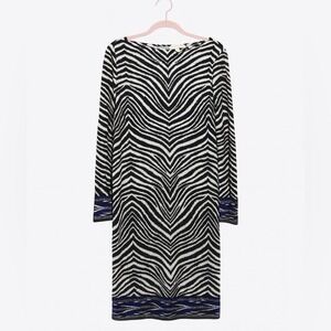 Michael Kors Black and White Zebra Long Sleeve Dress w/blue accent, sz Large